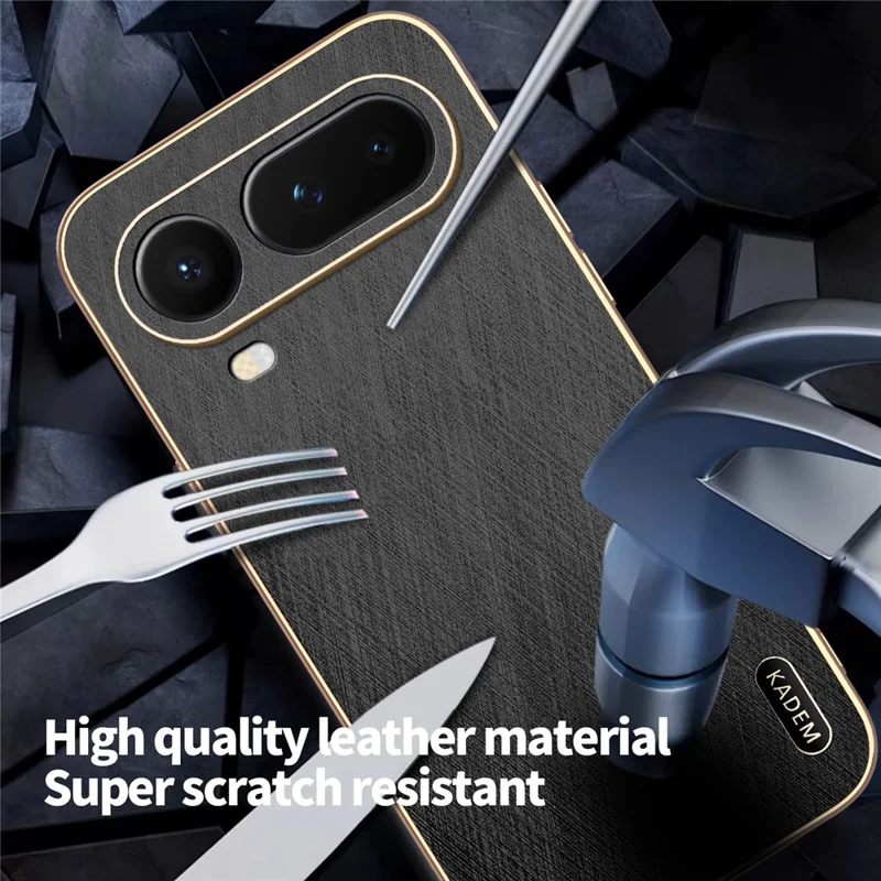 KADEM For Honor Magic8 Pro Air 5G Phone Case Electroplating Silk Texture PU + TPU Phone Back Cover - Black