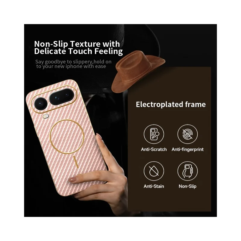 For Honor Magic8 Pro Air 5G Phone Case Carbon Fiber Textured Electroplated TPU Phone Back Cover - Pink