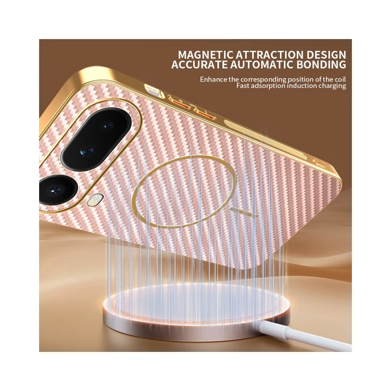 For Honor Magic8 Pro Air 5G Phone Case Carbon Fiber Textured Electroplated TPU Phone Back Cover - Pink