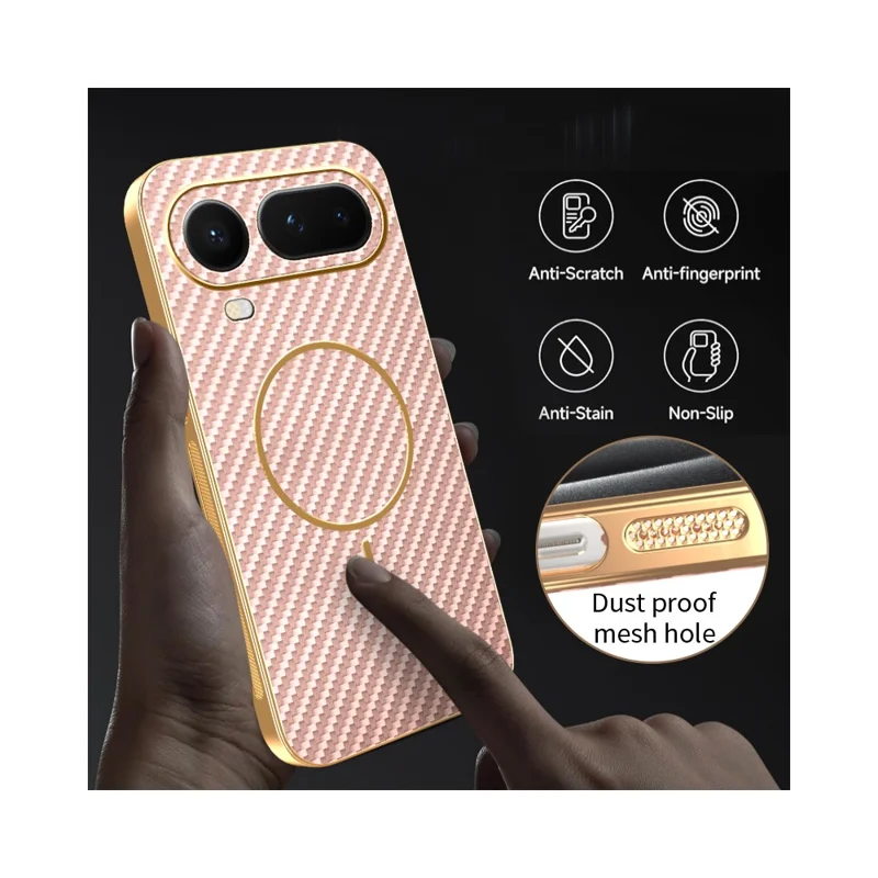 For Honor Magic8 Pro Air 5G Phone Case Carbon Fiber Textured Electroplated TPU Phone Back Cover - Pink