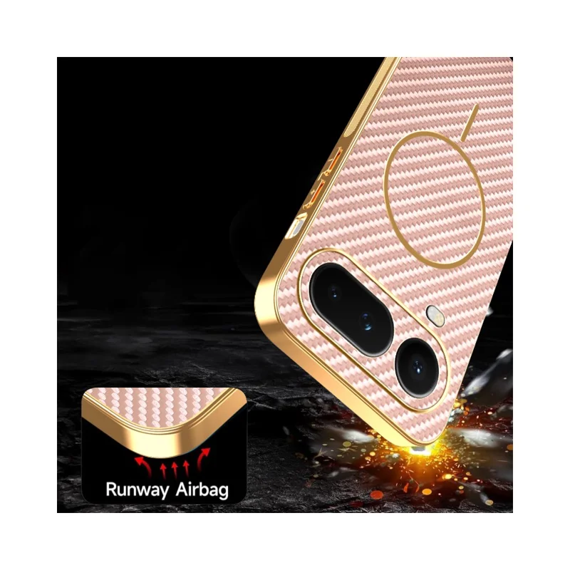 For Honor Magic8 Pro Air 5G Phone Case Carbon Fiber Textured Electroplated TPU Phone Back Cover - Pink