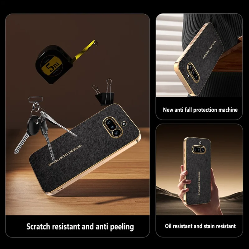 For Nothing Phone (4a) Case Anti Scratch Litchi Texture TPU Leather PU Phone Back Cover - Black