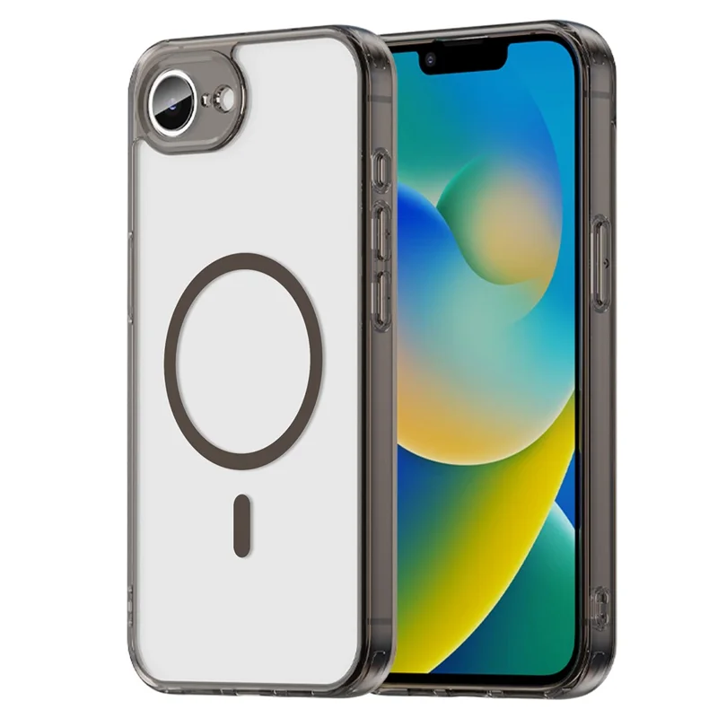 Funda para iPhone 16e / 17e compatible con MagSafe, carcasa trasera transparente de PC + TPU resistente a golpes - Negro transparente