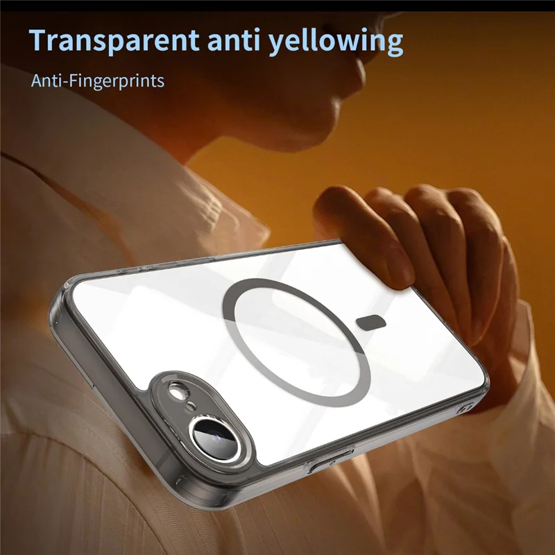 Funda para iPhone 16e / 17e compatible con MagSafe, carcasa trasera transparente de PC + TPU resistente a golpes - Negro transparente