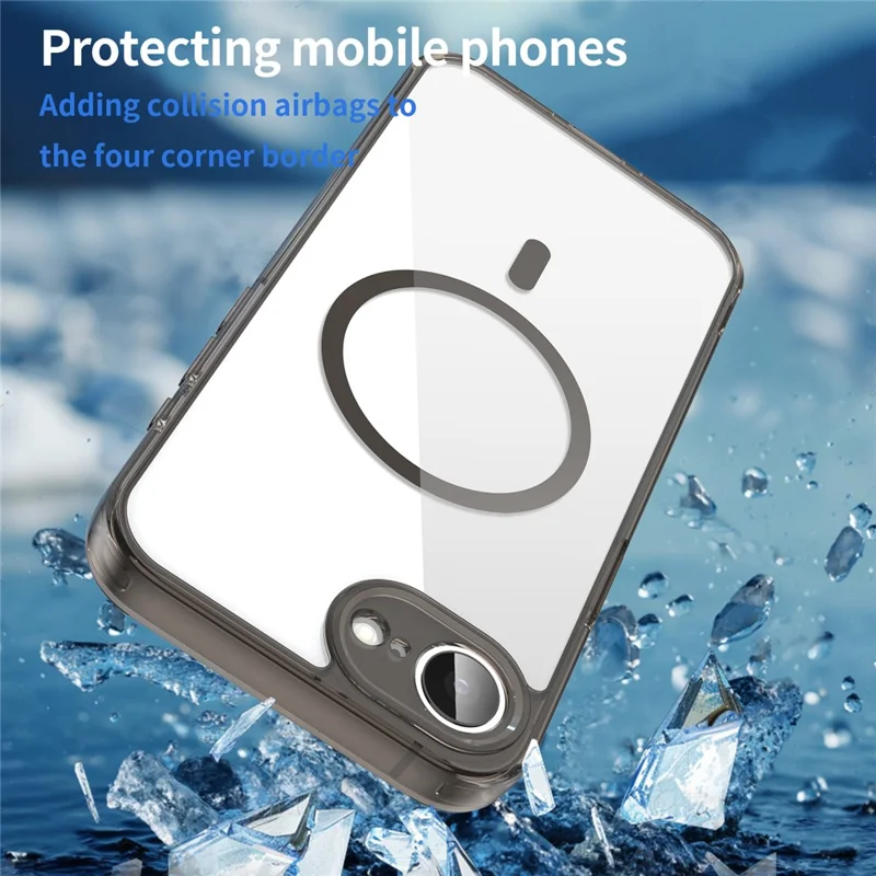 Funda para iPhone 16e / 17e compatible con MagSafe, carcasa trasera transparente de PC + TPU resistente a golpes - Negro transparente