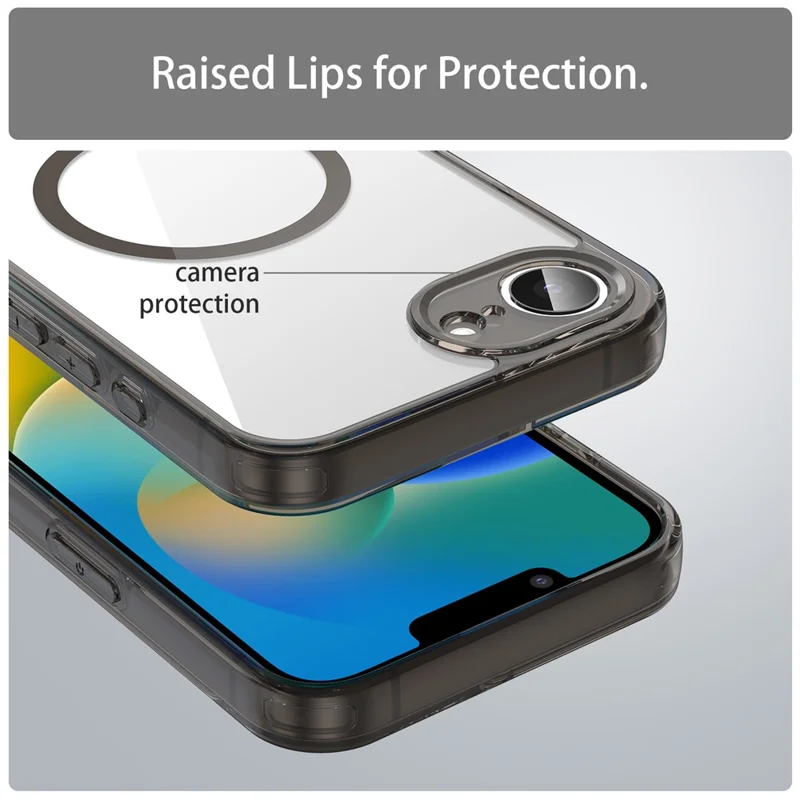 Funda para iPhone 16e / 17e compatible con MagSafe, carcasa trasera transparente de PC + TPU resistente a golpes - Negro transparente