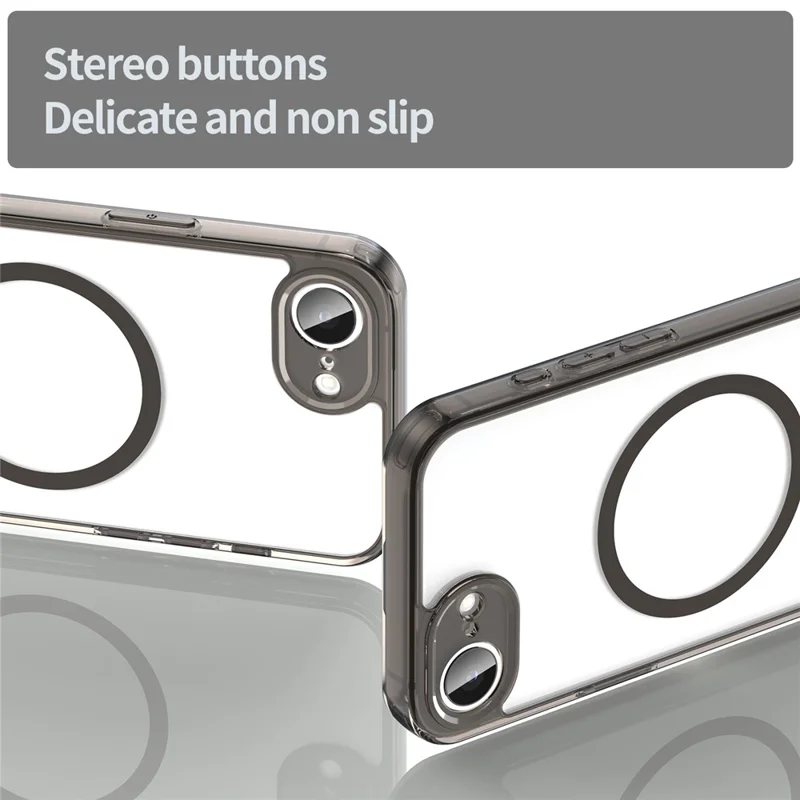 Funda para iPhone 16e / 17e compatible con MagSafe, carcasa trasera transparente de PC + TPU resistente a golpes - Negro transparente