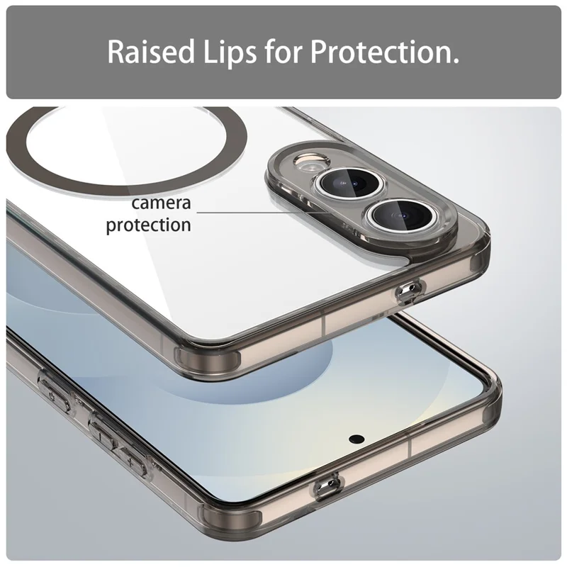 For Samsung Galaxy S25 Edge Case Compatible with MagSafe Clear PC + TPU Shockproof Phone Back Cover - Transparent Black