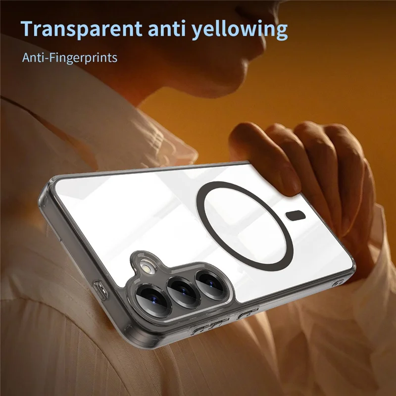 För Samsung Galaxy S25+ Skal Kompatibelt med MagSafe Transparent PC + TPU Chockabsorberande Telefonbakdel - Transparent Svart