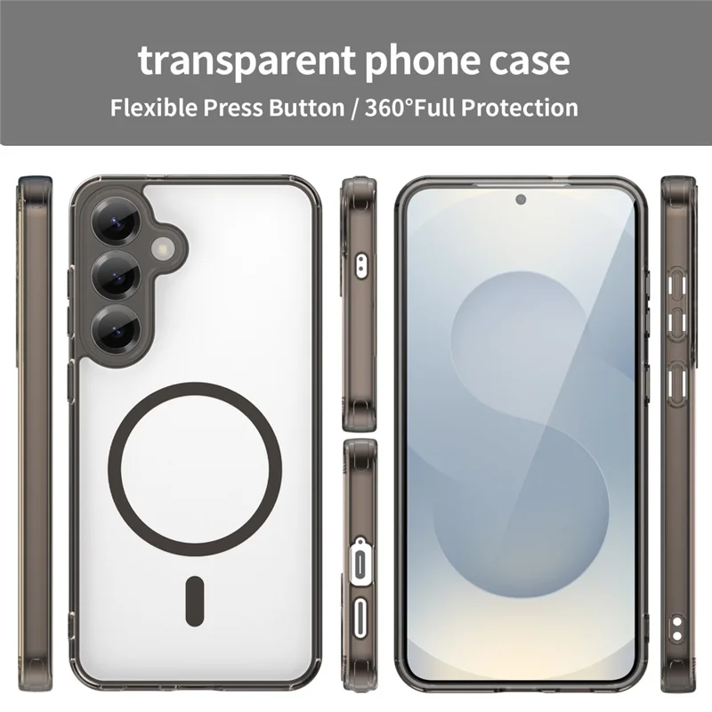 För Samsung Galaxy S25+ Skal Kompatibelt med MagSafe Transparent PC + TPU Chockabsorberande Telefonbakdel - Transparent Svart