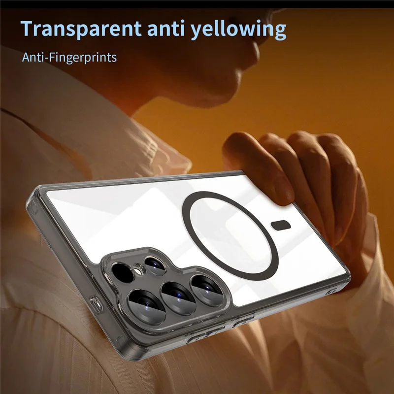 Til Samsung Galaxy S25 Ultra Case Kompatibel med MagSafe Klart PC + TPU Støjsikker Telefon Bagdæksel - Transparent Sort