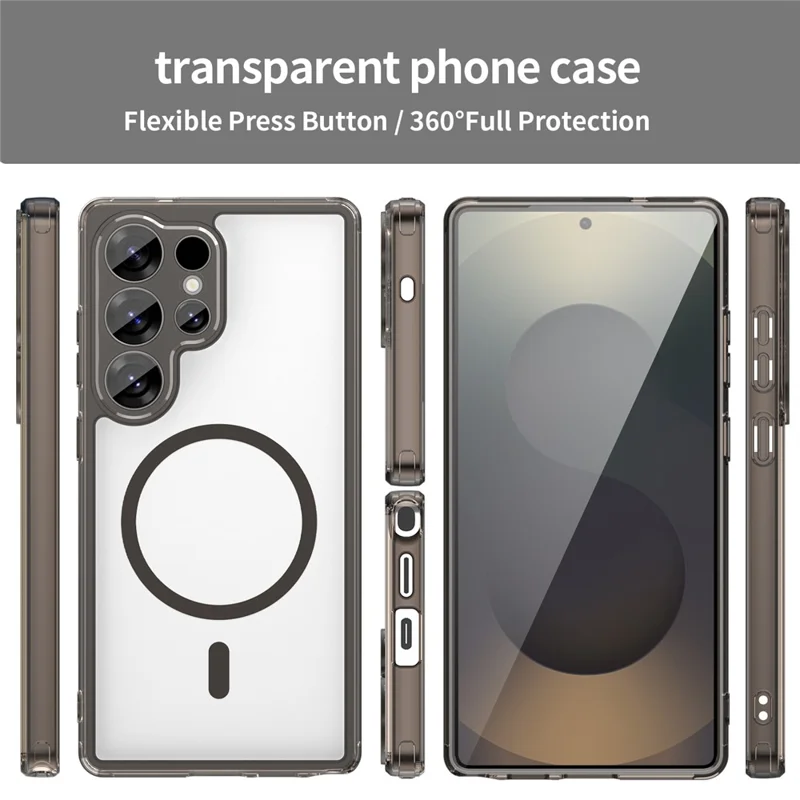 Til Samsung Galaxy S25 Ultra Case Kompatibel med MagSafe Klart PC + TPU Støjsikker Telefon Bagdæksel - Transparent Sort
