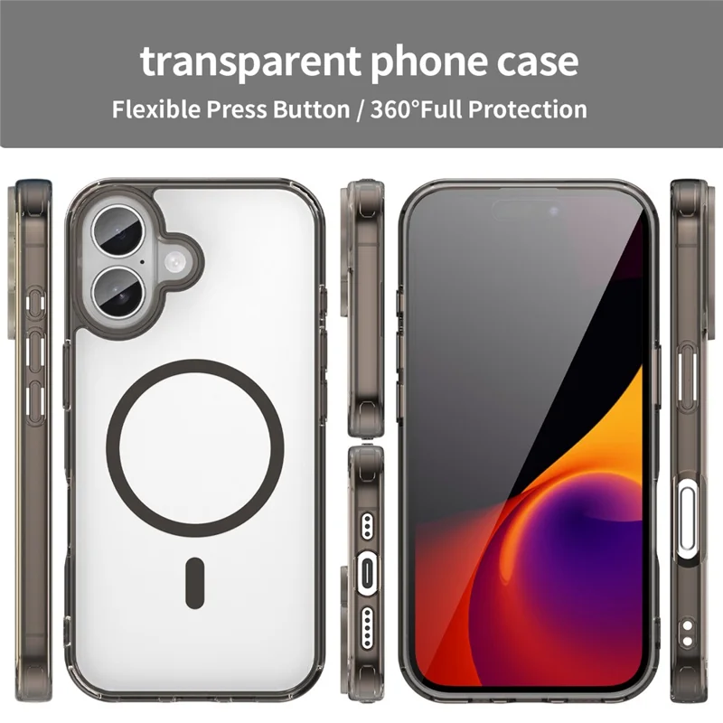 For iPhone 17 Case Compatible with MagSafe Clear PC + TPU Shockproof Phone Back Cover - Transparent Black