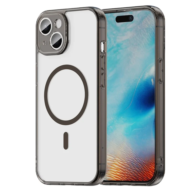 For iPhone 15 Case Compatible with MagSafe Clear PC + TPU Shockproof Phone Back Cover - Transparent Black