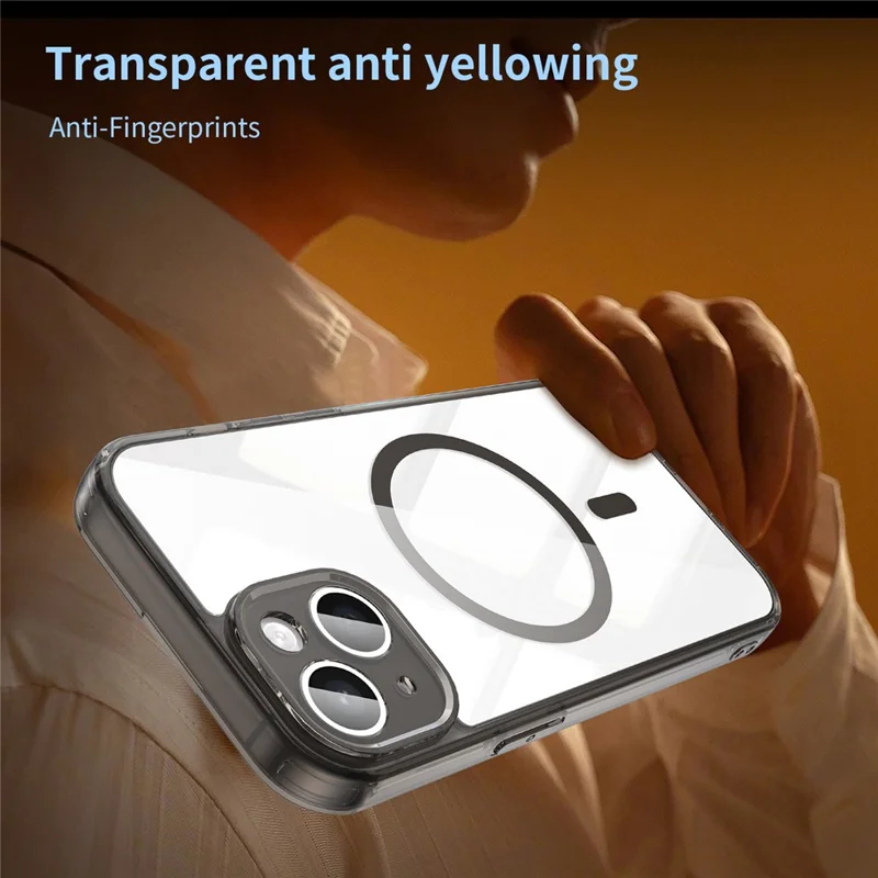 For iPhone 15 Case Compatible with MagSafe Clear PC + TPU Shockproof Phone Back Cover - Transparent Black