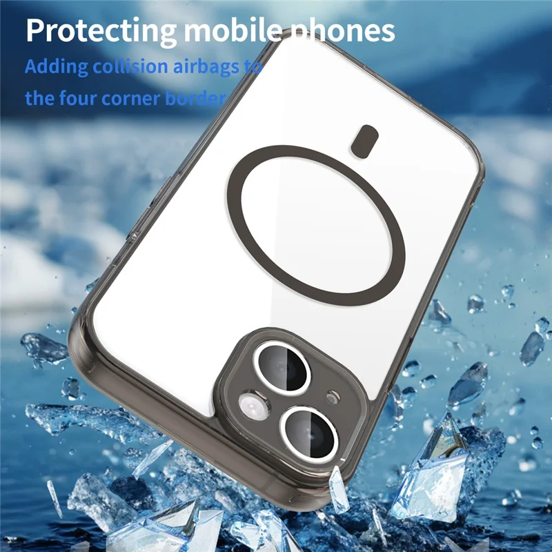 For iPhone 15 Case Compatible with MagSafe Clear PC + TPU Shockproof Phone Back Cover - Transparent Black