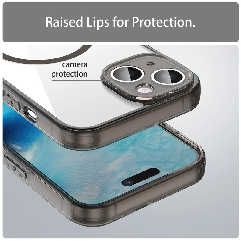 For iPhone 15 Case Compatible with MagSafe Clear PC + TPU Shockproof Phone Back Cover - Transparent Black