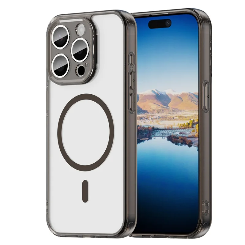 For iPhone 15 Pro Case Compatible with MagSafe Clear PC + TPU Shockproof Phone Back Cover - Transparent Black