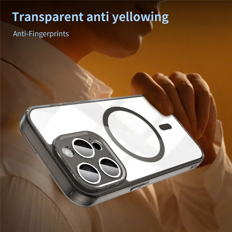For iPhone 15 Pro Case Compatible with MagSafe Clear PC + TPU Shockproof Phone Back Cover - Transparent Black
