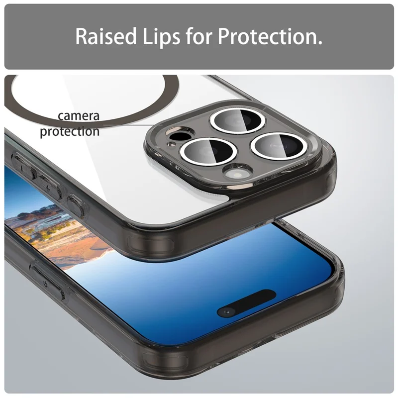 For iPhone 15 Pro Case Compatible with MagSafe Clear PC + TPU Shockproof Phone Back Cover - Transparent Black