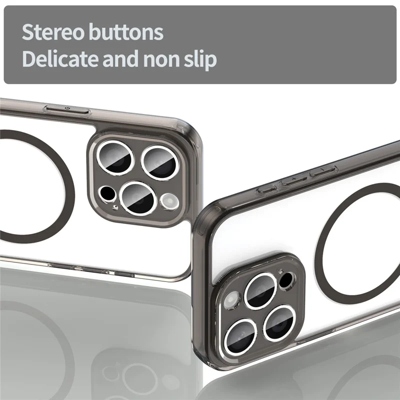 For iPhone 15 Pro Case Compatible with MagSafe Clear PC + TPU Shockproof Phone Back Cover - Transparent Black