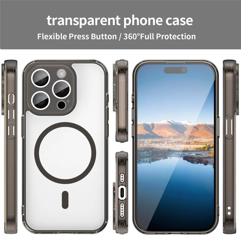 For iPhone 15 Pro Case Compatible with MagSafe Clear PC + TPU Shockproof Phone Back Cover - Transparent Black