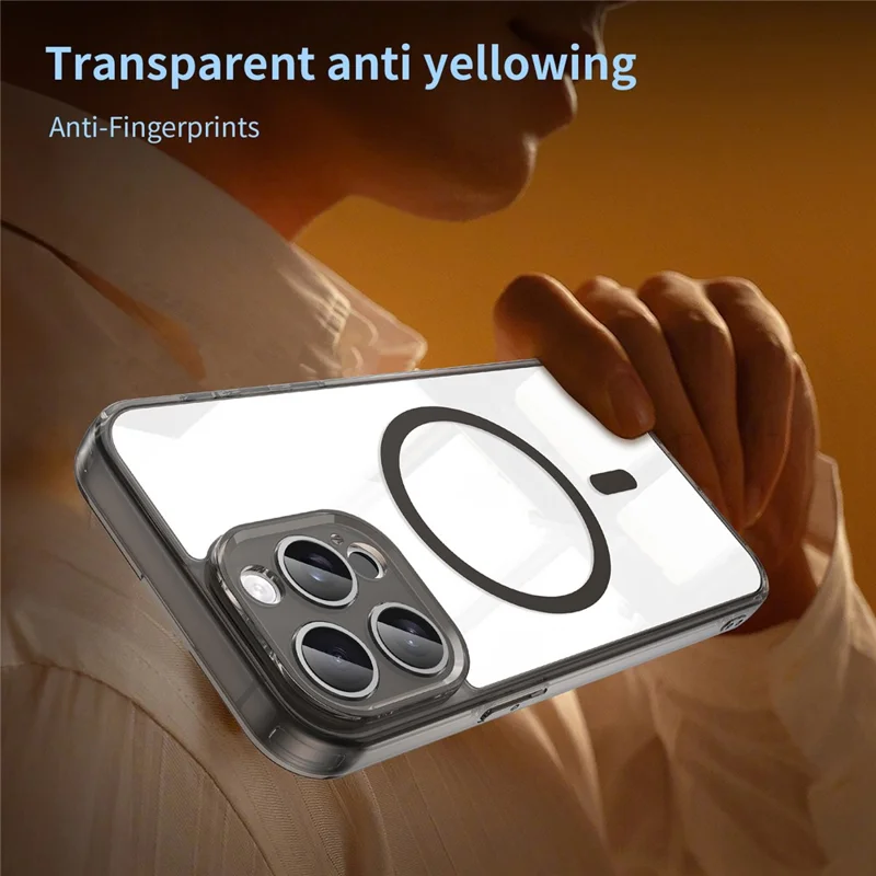 Funda para iPhone 15 Pro Max compatible con MagSafe, carcasa trasera transparente de PC + TPU resistente a impactos - Negro transparente