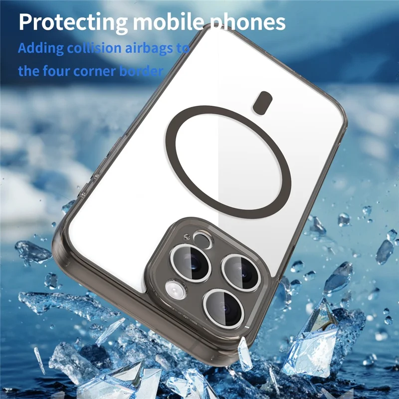 Funda para iPhone 15 Pro Max compatible con MagSafe, carcasa trasera transparente de PC + TPU resistente a impactos - Negro transparente