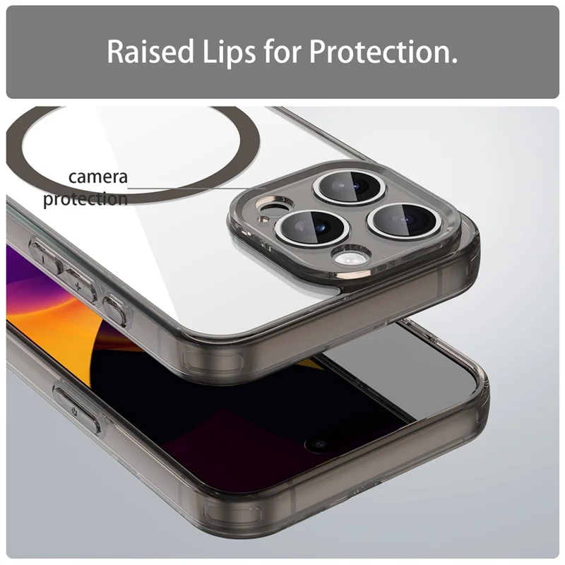 Funda para iPhone 15 Pro Max compatible con MagSafe, carcasa trasera transparente de PC + TPU resistente a impactos - Negro transparente