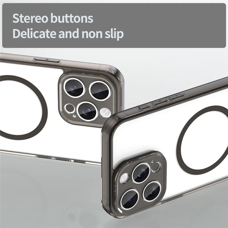 Funda para iPhone 15 Pro Max compatible con MagSafe, carcasa trasera transparente de PC + TPU resistente a impactos - Negro transparente