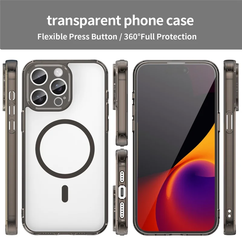 Funda para iPhone 15 Pro Max compatible con MagSafe, carcasa trasera transparente de PC + TPU resistente a impactos - Negro transparente