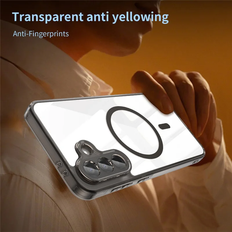 For Samsung Galaxy A56 5G Case Compatible with MagSafe Clear PC + TPU Shockproof Phone Back Cover - Transparent Black