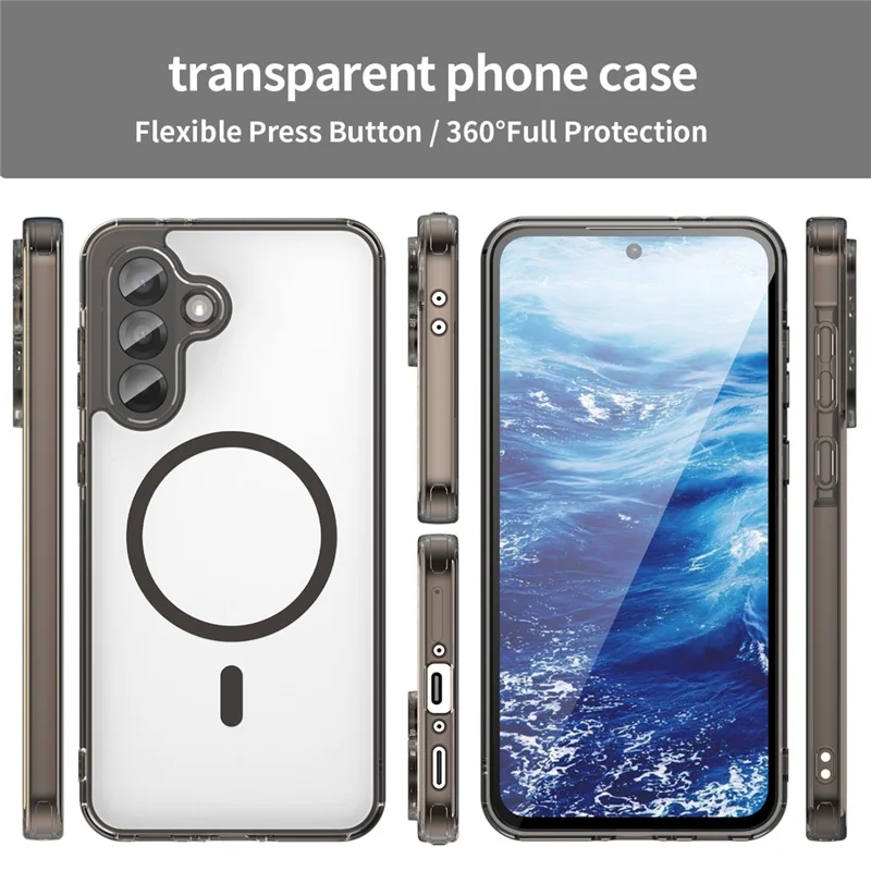 For Samsung Galaxy A56 5G Case Compatible with MagSafe Clear PC + TPU Shockproof Phone Back Cover - Transparent Black