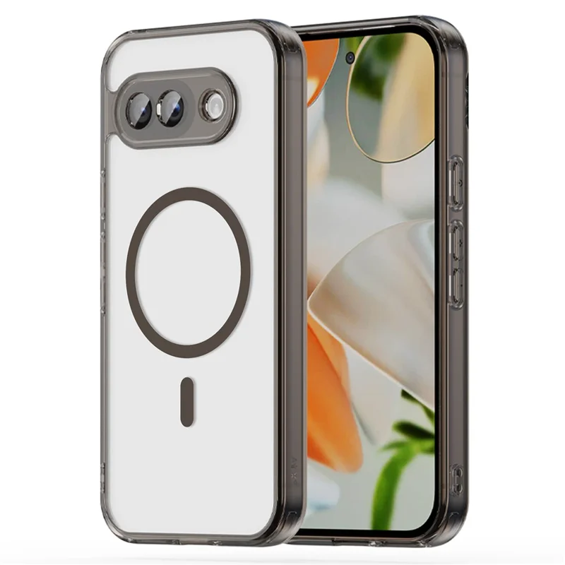 For Google Pixel 9a Case Compatible with MagSafe Clear PC + TPU Shockproof Phone Back Cover - Transparent Black