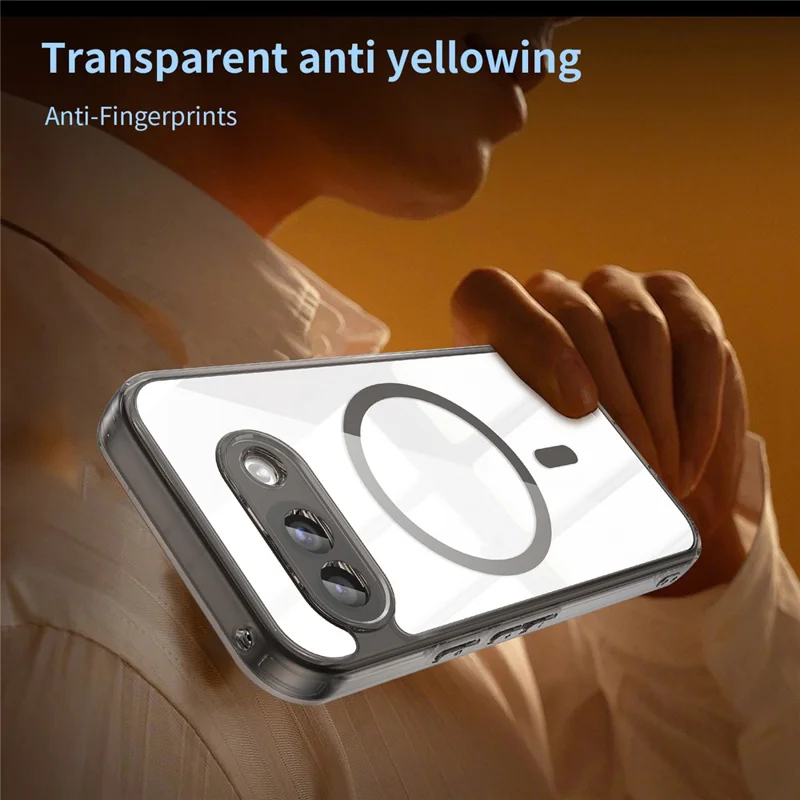 For Google Pixel 9a Case Compatible with MagSafe Clear PC + TPU Shockproof Phone Back Cover - Transparent Black