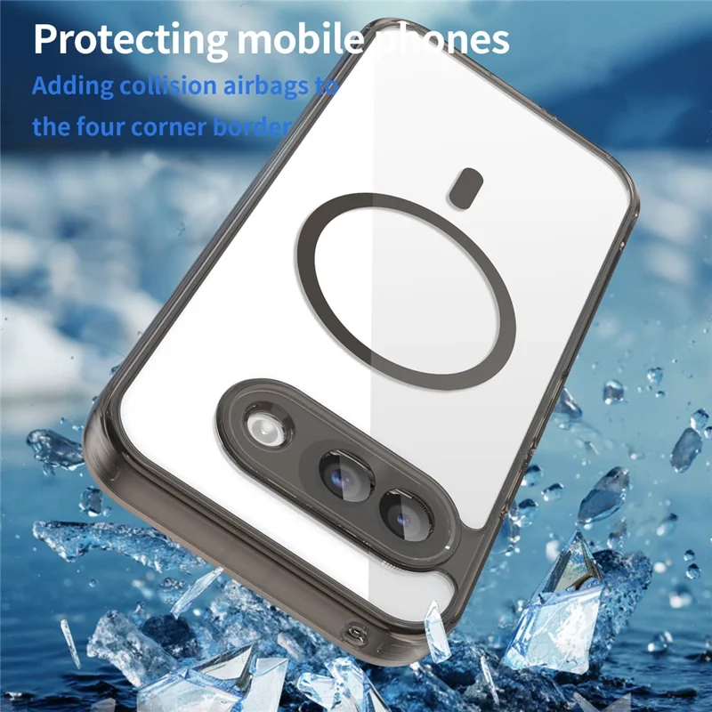 For Google Pixel 9a Case Compatible with MagSafe Clear PC + TPU Shockproof Phone Back Cover - Transparent Black