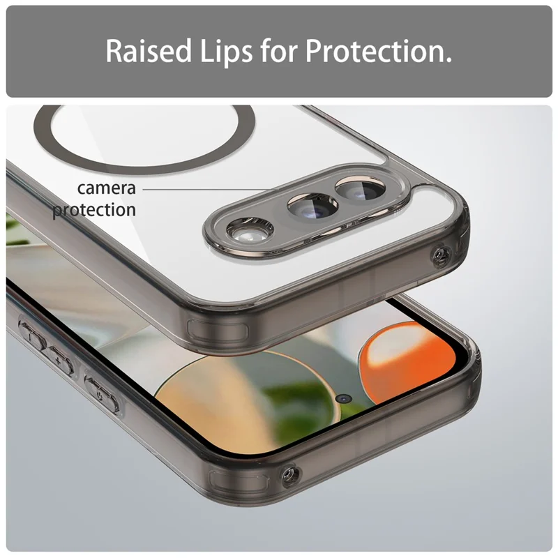 For Google Pixel 9a Case Compatible with MagSafe Clear PC + TPU Shockproof Phone Back Cover - Transparent Black