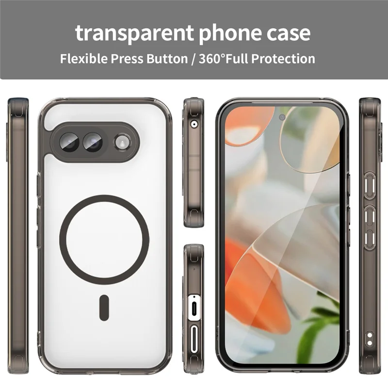 For Google Pixel 9a Case Compatible with MagSafe Clear PC + TPU Shockproof Phone Back Cover - Transparent Black