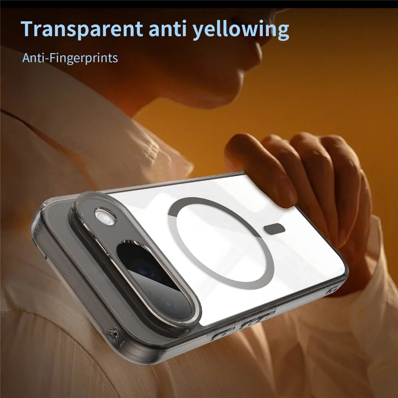 For Google Pixel 9 Case Compatible with MagSafe Clear PC + TPU Shockproof Phone Back Cover - Transparent Black