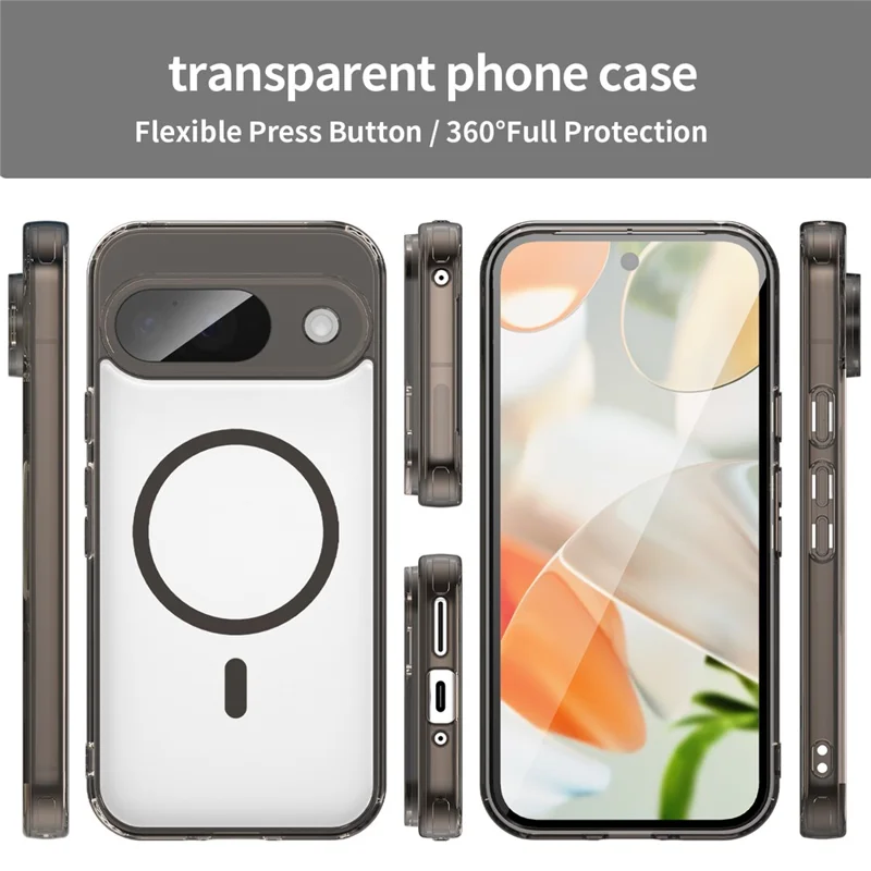 For Google Pixel 9 Case Compatible with MagSafe Clear PC + TPU Shockproof Phone Back Cover - Transparent Black