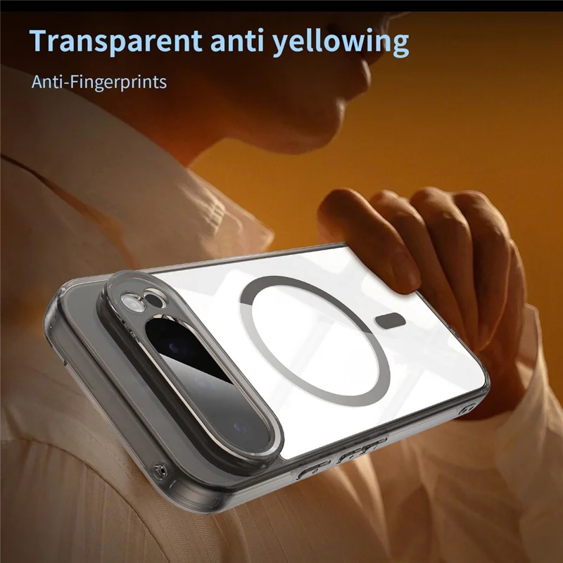 For Google Pixel 9 Pro Case Compatible with MagSafe Clear PC + TPU Shockproof Phone Back Cover - Transparent Black