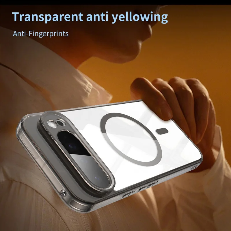 For Google Pixel 9 Pro XL Case Compatible with MagSafe Clear PC + TPU Shockproof Phone Back Cover - Transparent Black