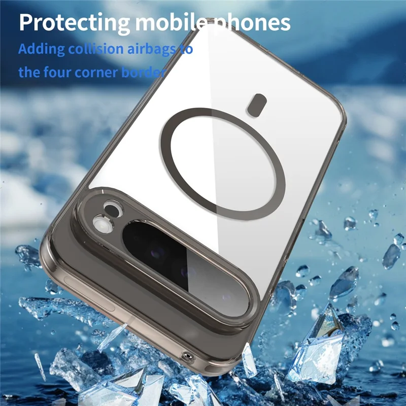 For Google Pixel 9 Pro XL Case Compatible with MagSafe Clear PC + TPU Shockproof Phone Back Cover - Transparent Black