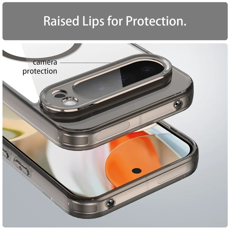 For Google Pixel 9 Pro XL Case Compatible with MagSafe Clear PC + TPU Shockproof Phone Back Cover - Transparent Black