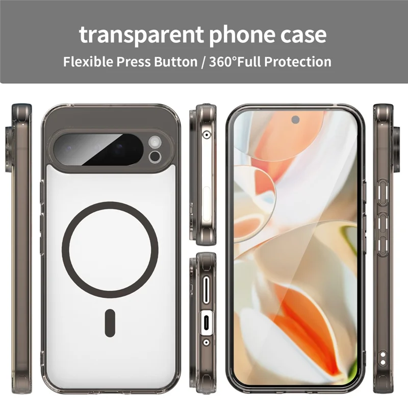 For Google Pixel 9 Pro XL Case Compatible with MagSafe Clear PC + TPU Shockproof Phone Back Cover - Transparent Black