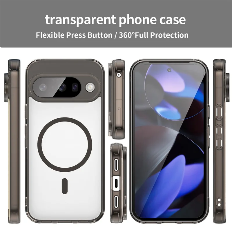 Чехол для Google Pixel 10, совместимый с MagSafe, прозрачный задний чехол из ударопрочного поликарбоната и ТПУ — прозрачный черный