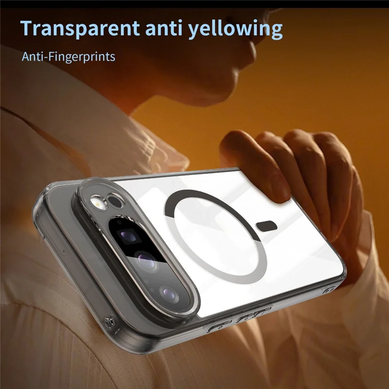 Чехол для Google Pixel 10 Pro, совместимый с MagSafe, прозрачный задний чехол из ударопрочного поликарбоната и ТПУ — прозрачный черный