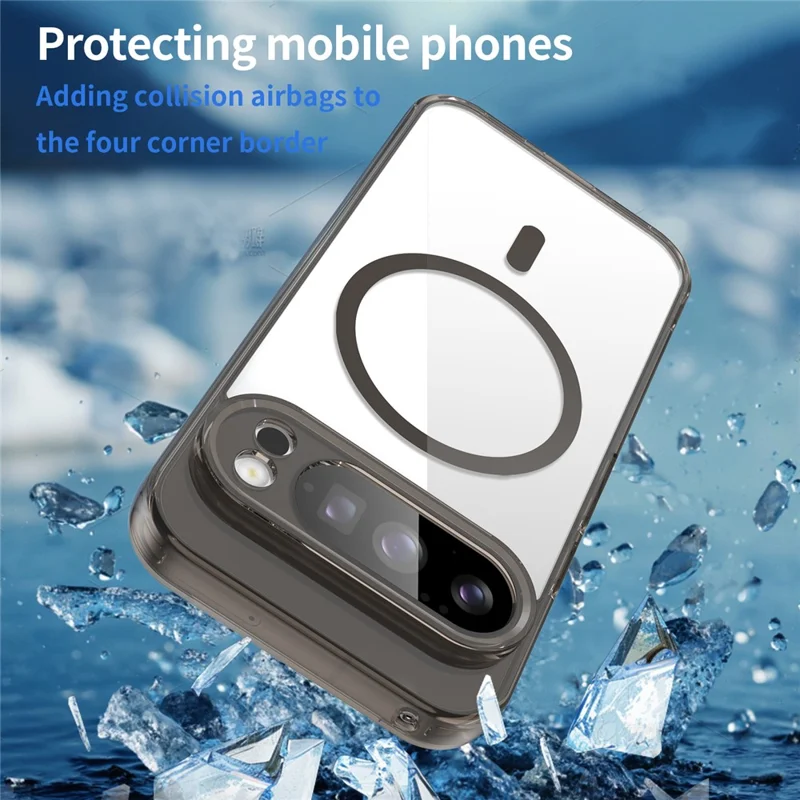 Чехол для Google Pixel 10 Pro, совместимый с MagSafe, прозрачный задний чехол из ударопрочного поликарбоната и ТПУ — прозрачный черный