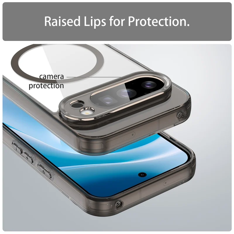 Чехол для Google Pixel 10 Pro, совместимый с MagSafe, прозрачный задний чехол из ударопрочного поликарбоната и ТПУ — прозрачный черный