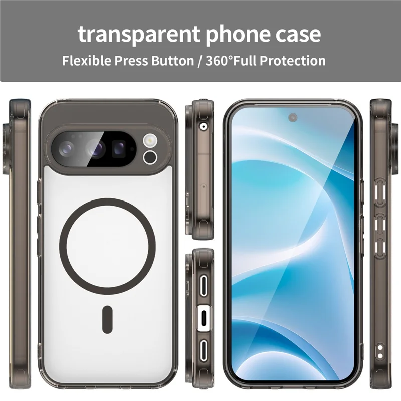 Чехол для Google Pixel 10 Pro, совместимый с MagSafe, прозрачный задний чехол из ударопрочного поликарбоната и ТПУ — прозрачный черный